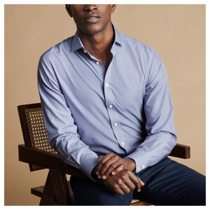 Charles Tyrwhitt Cutaway Collar Non-Iron Bengal Stripe Shirt - Royal Blue